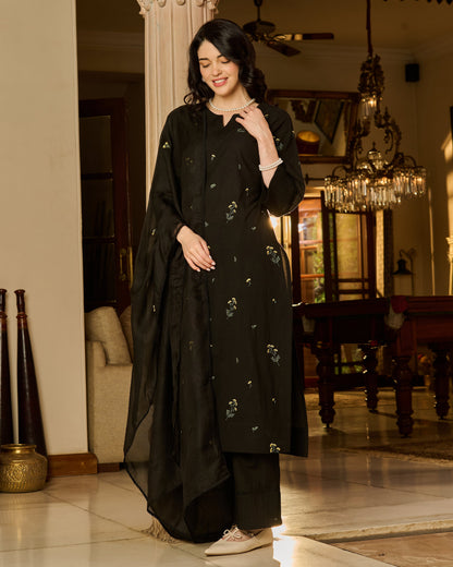 Vayra Black Embroidered Cotton Suit Set