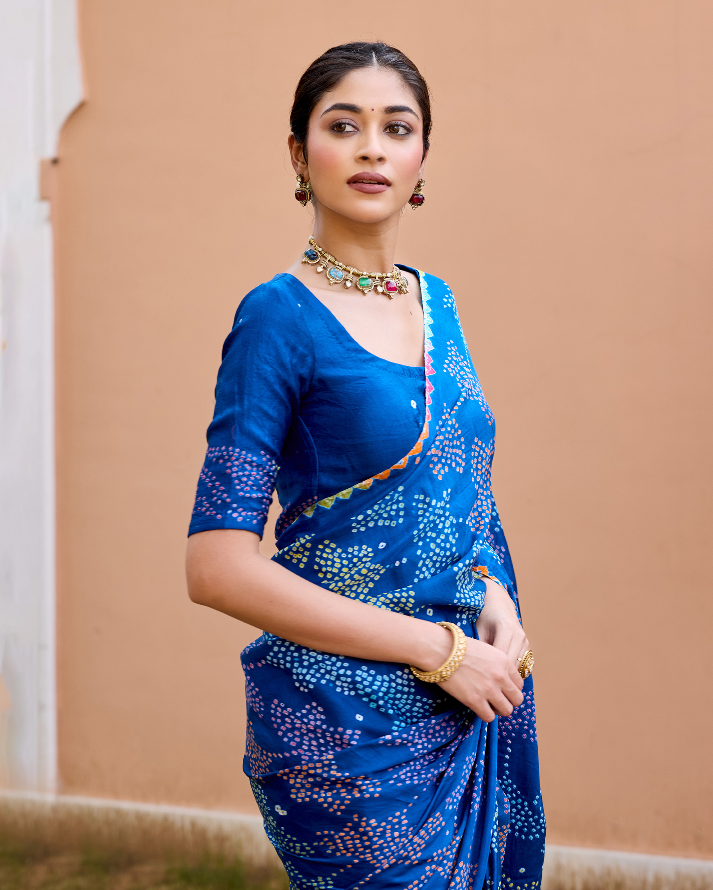 Mohini Blue Gajji Silk Bandhej Saree