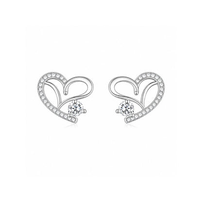 Silver Heart Necklace With Stud Earrings