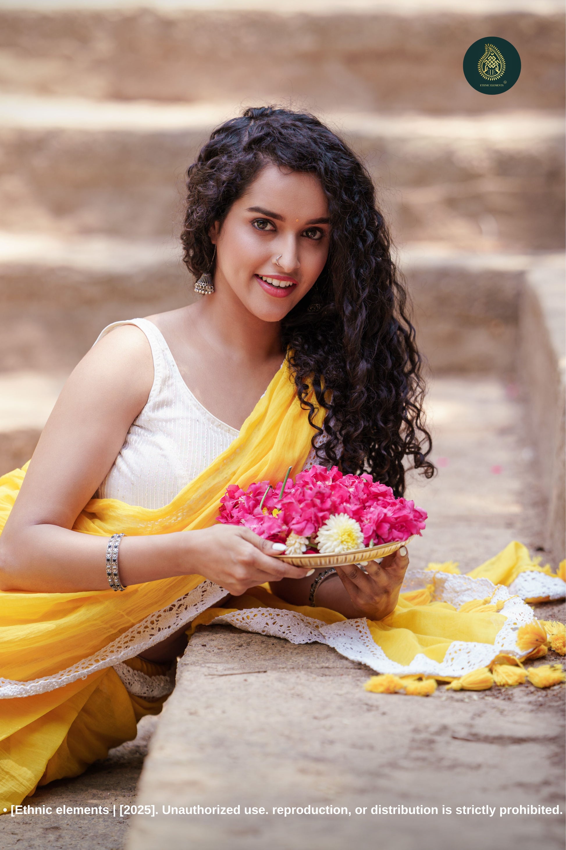 Sunlit Bloom: Yellow Mul Cotton Saree With Crochet Border