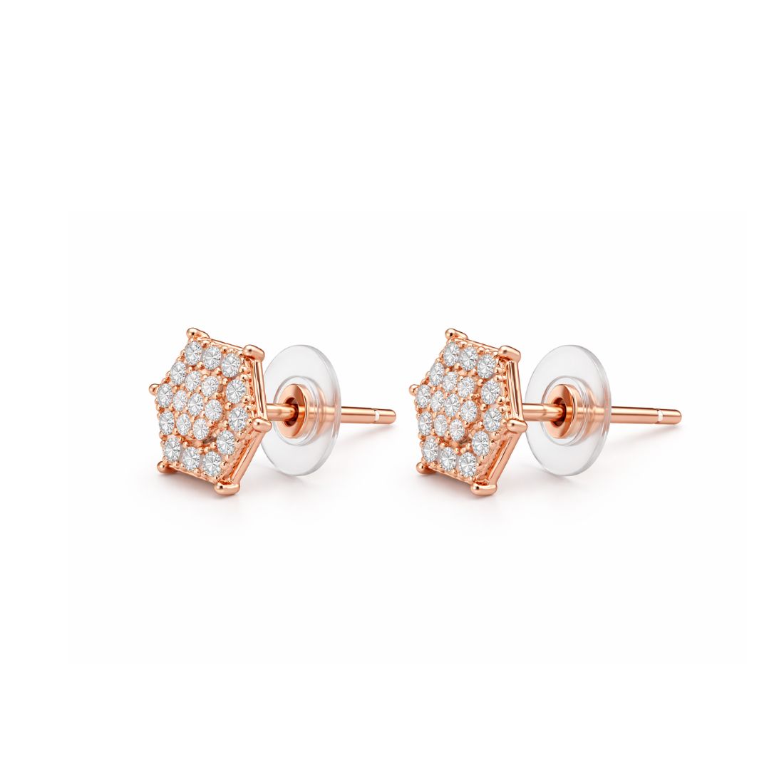 Rose Gold Hexagon Stud Earrings For Women And Girls