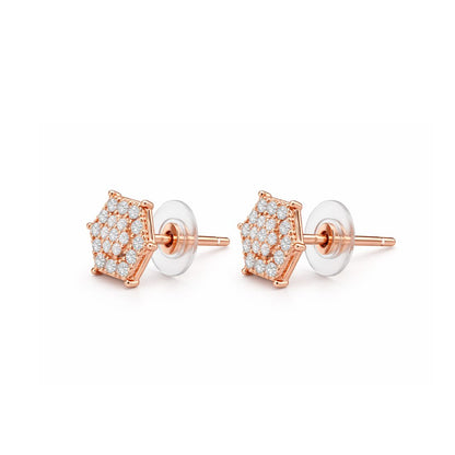 Rose Gold Hexagon Stud Earrings For Women And Girls