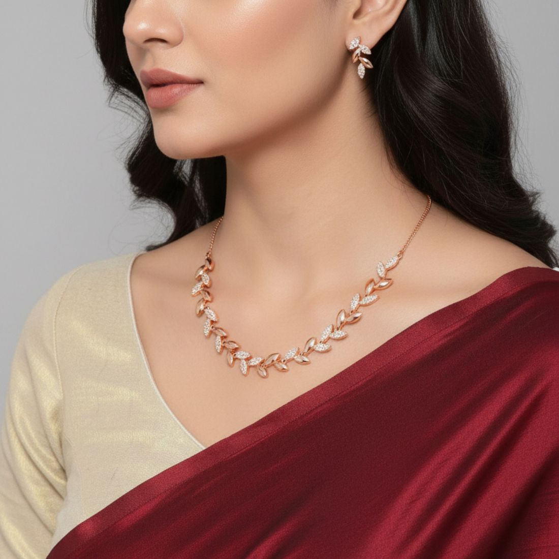 Rose Gold Plated Leaf Design Necklace Set