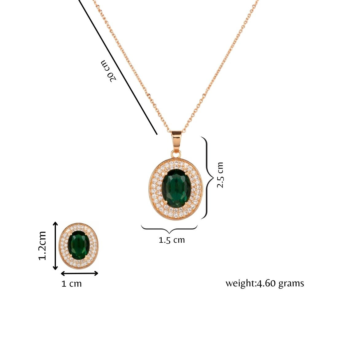 Rose Gold Green Oval Necklace Set for Women And Girls