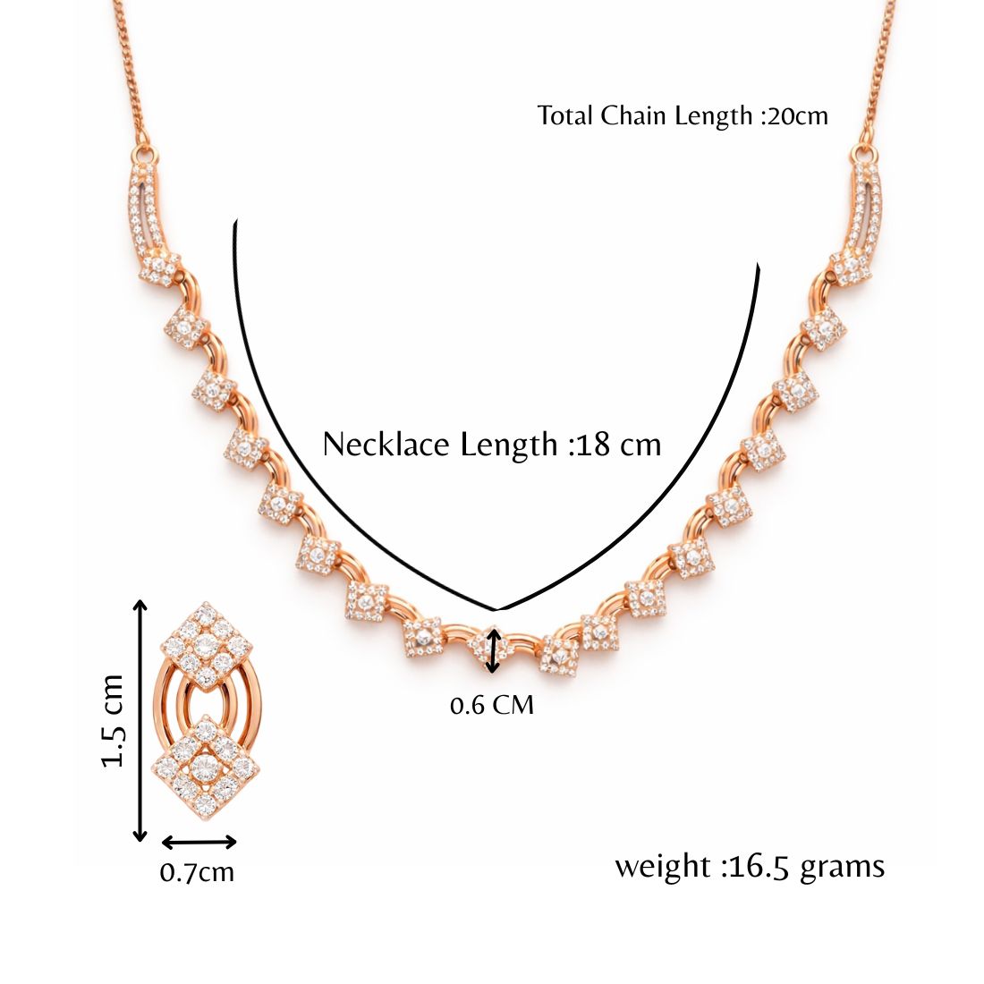 Rose Gold Square Floral Design Necklace Set