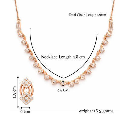 Rose Gold Square Floral Design Necklace Set