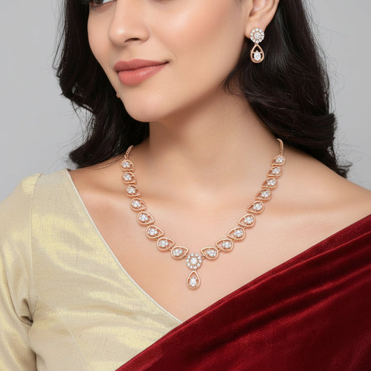 Rose Gold Plated Necklace With Matching Earrings