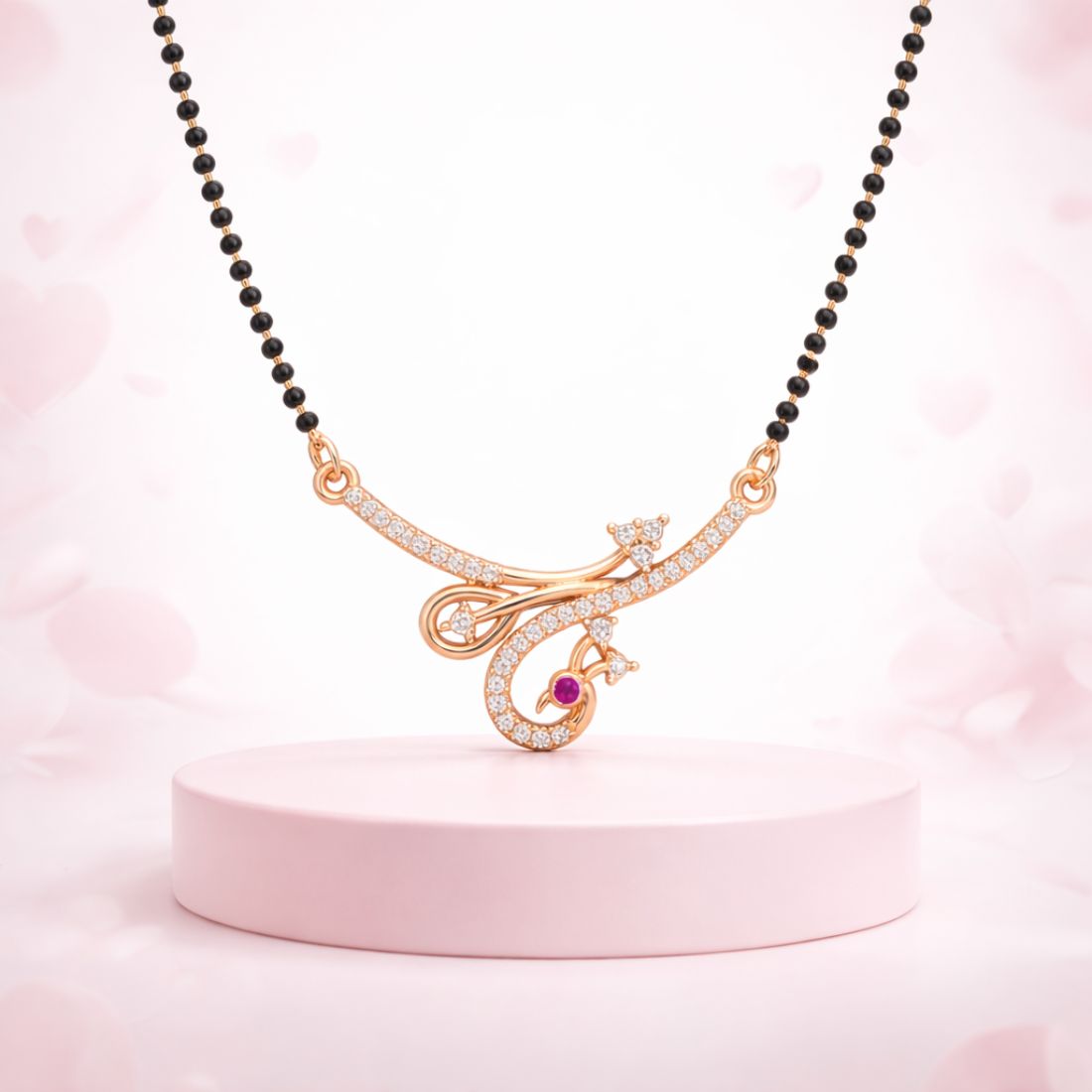 Rose Gold Peacock Mangalsutra With Black Bead Chain