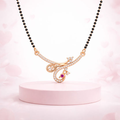 Rose Gold Peacock Mangalsutra With Black Bead Chain