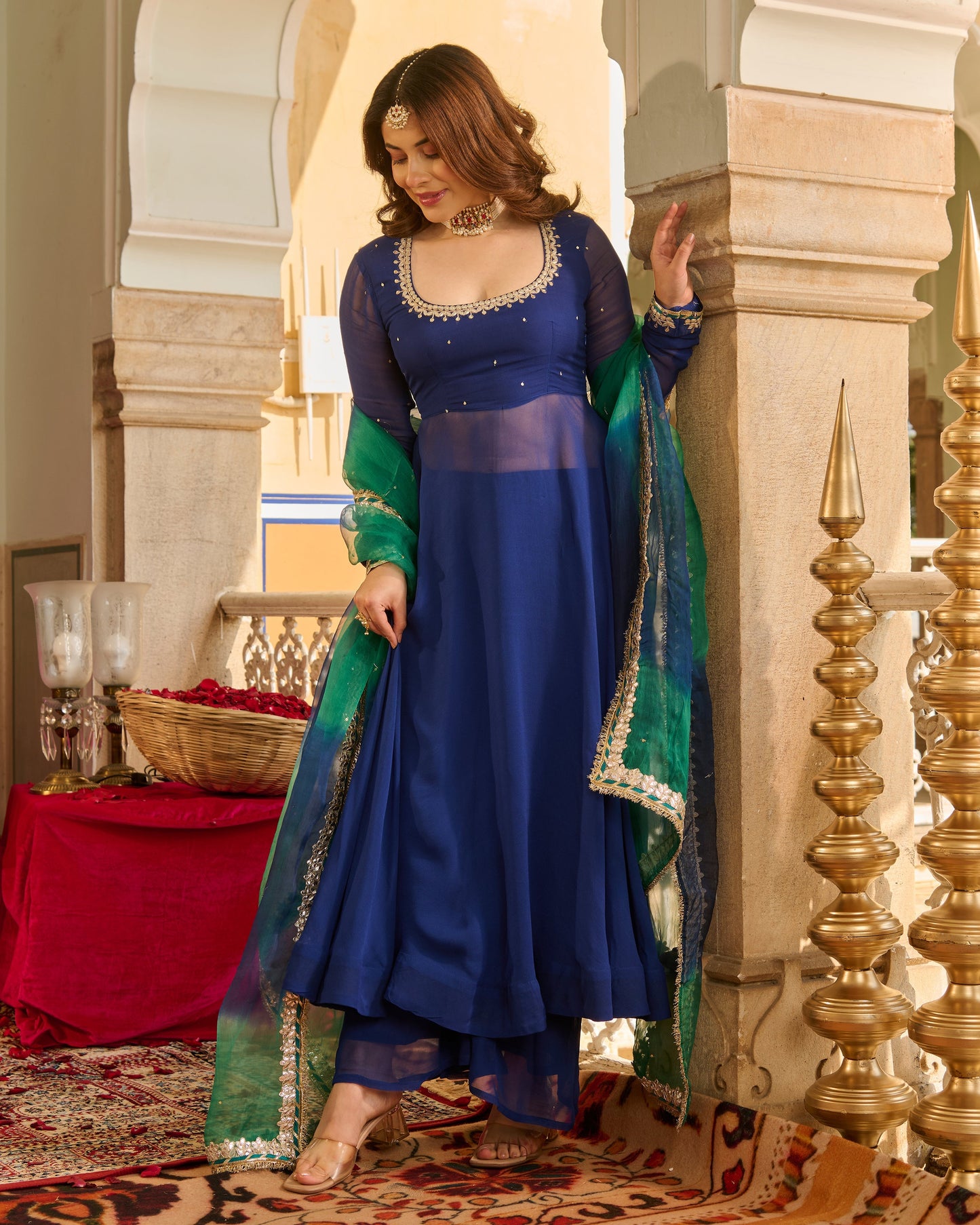 Sonata Blue Solid Georgette Suit Set