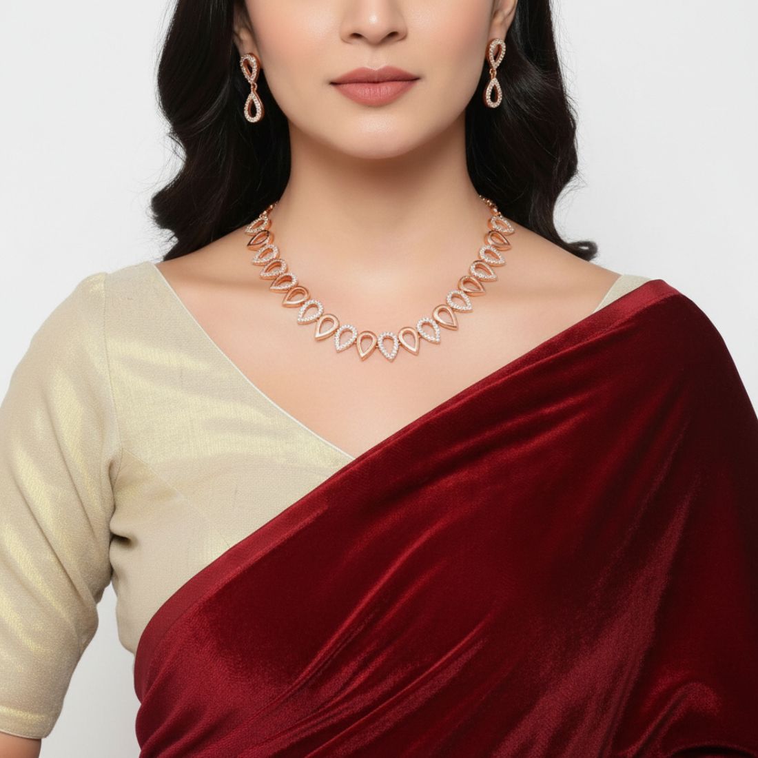 Rose Gold Plated Teardrop Necklace Set