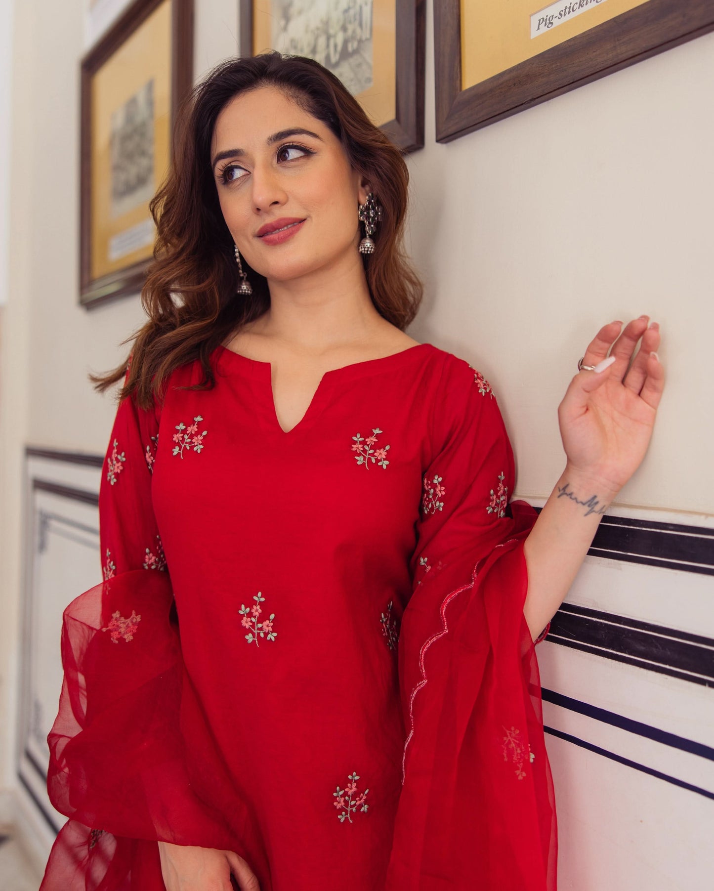 Radhika Red Embroidered Chanderi Suit Set