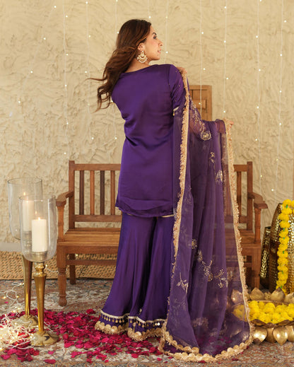 Ujwal Purple Solid Satin Sharara Set