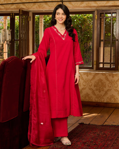 Mistral Pink Embroidered Cotton Suit Set