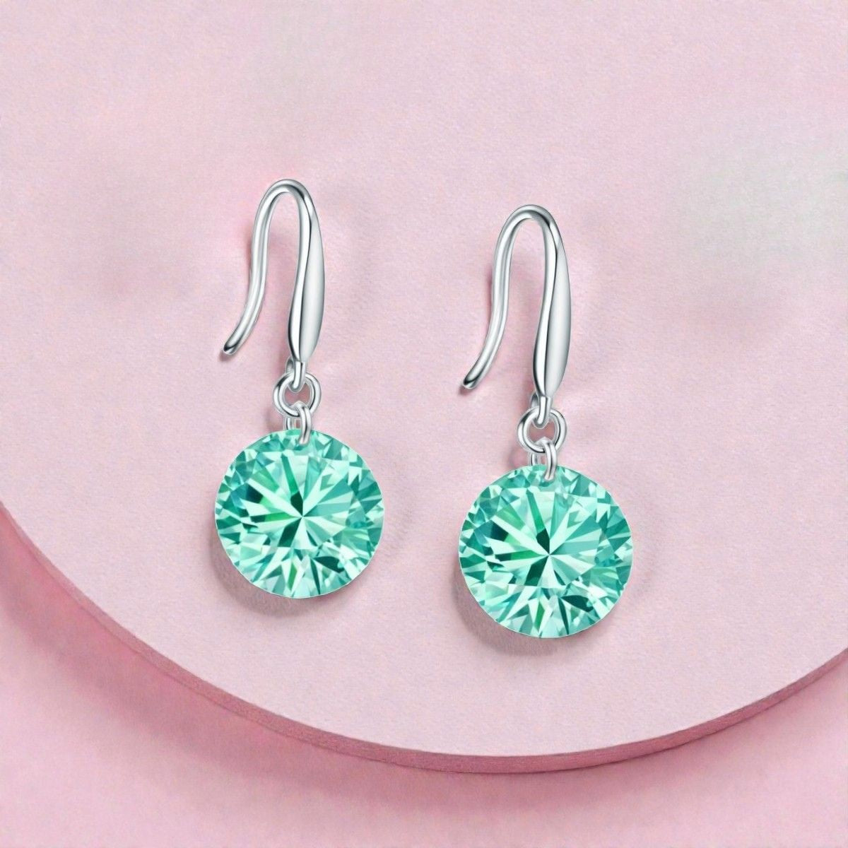 Silver Plated Green Stone Drop Earrings