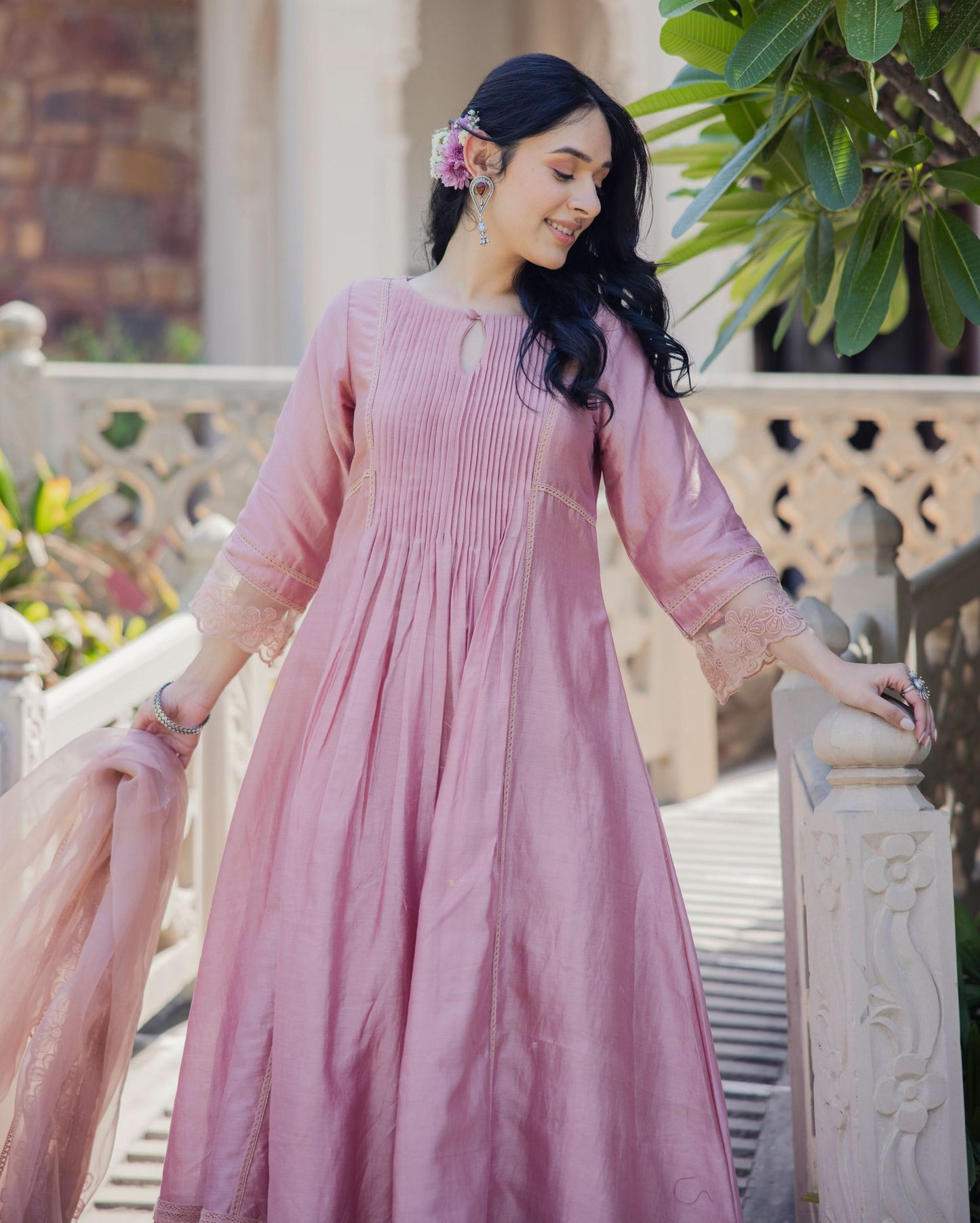 Mary Mauve Embroidered Chanderi Suit Set