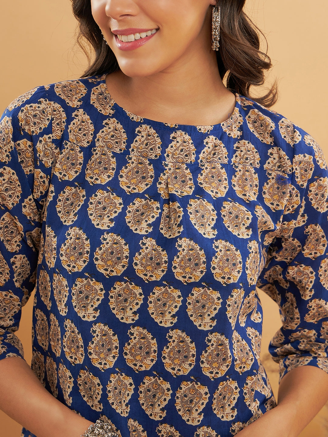 Ink Blue Small Paisley Kalamkari Top