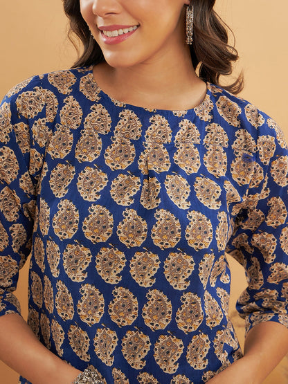 Ink Blue Small Paisley Kalamkari Top