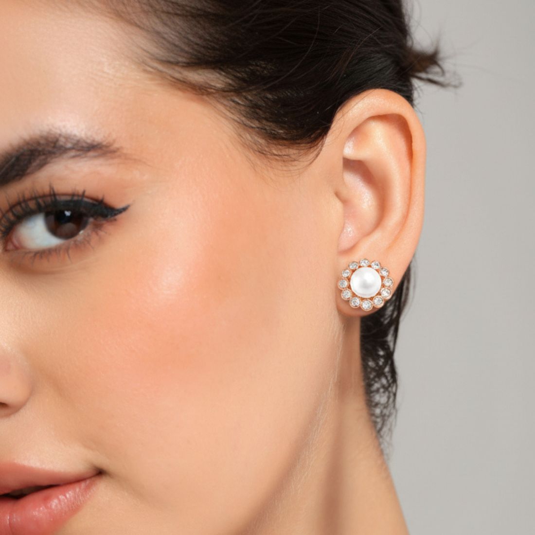 Rose Gold Plated Stud Earrings For Women And Girls