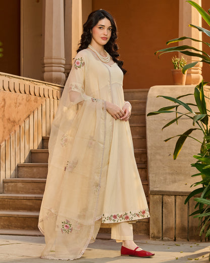 Nazra Cream Embroidered Cotton Suit Set