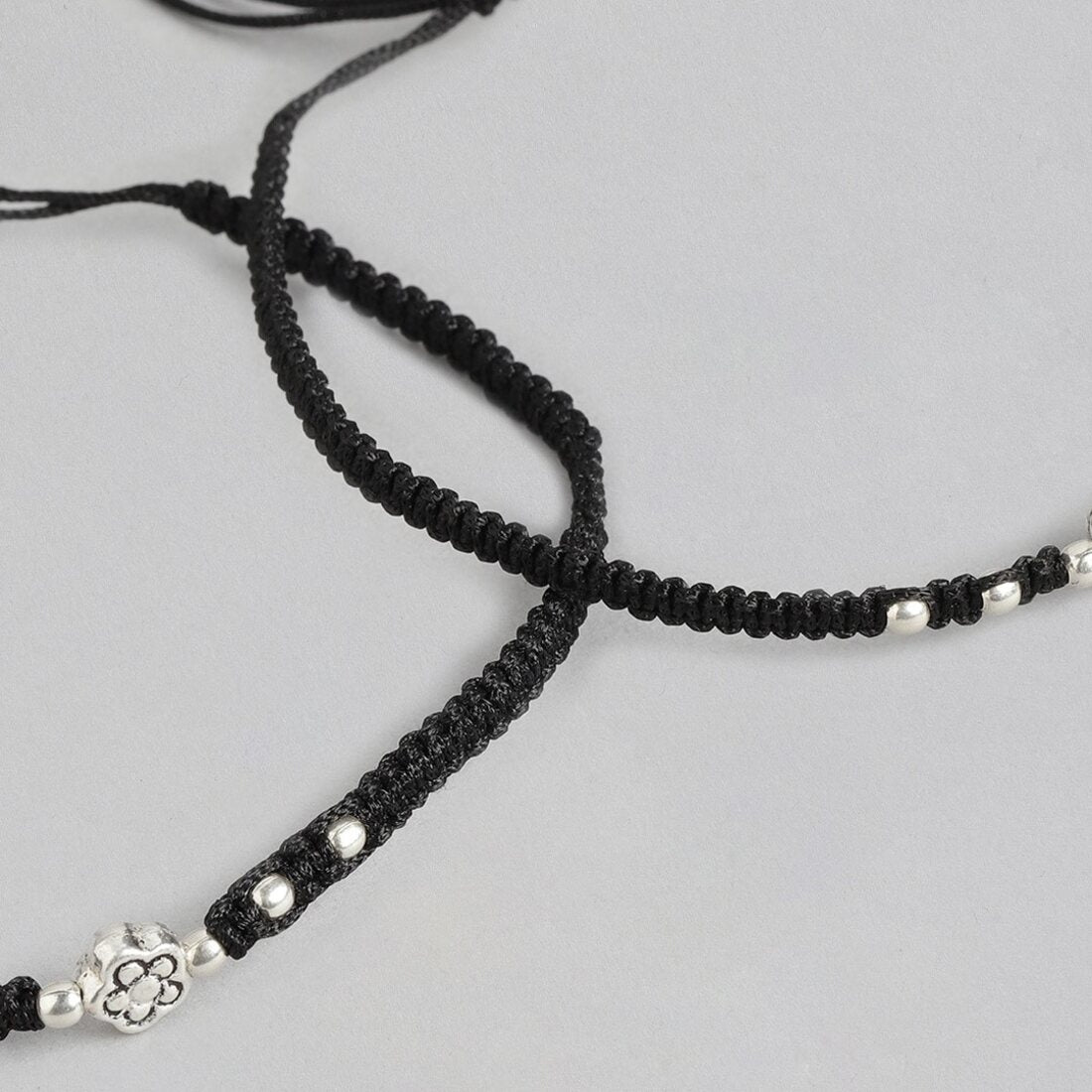 Unifloral Rhodium Plated 925 Sterling Silver Thread Anklet