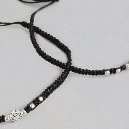 Unifloral Rhodium Plated 925 Sterling Silver Thread Anklet