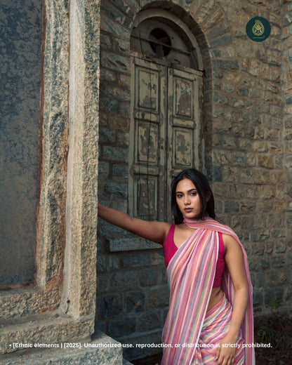 Woven Mul Cotton Handloom Saree - Blush Stripes