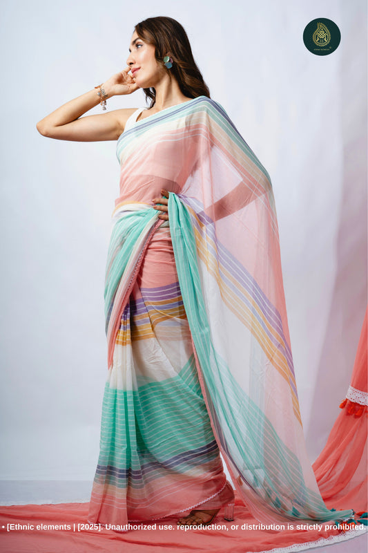 Woven Mul Cotton Handloom Saree - Rainbow Crepe