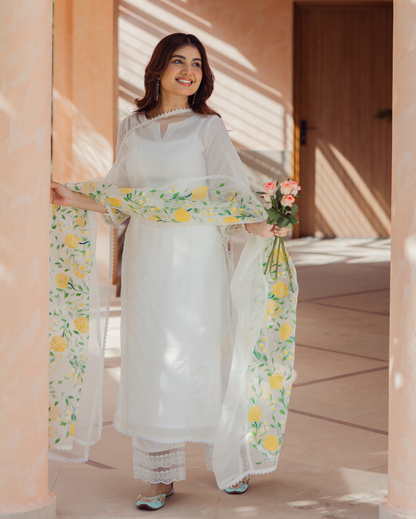 Swirl Off White Handpainted Chanderi Suit Set