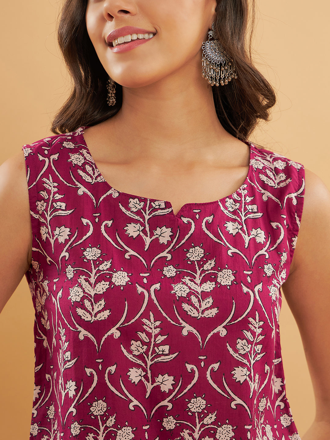 Wine Cream Floral Print Sleeveless Top