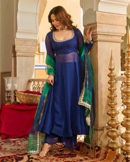 Sonata Blue Solid Georgette Suit Set