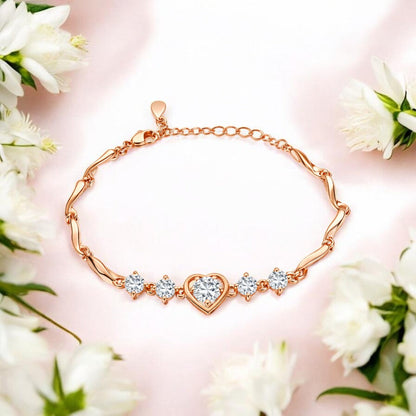 Rose Gold Plated Heart Bracelet For Women And Girls