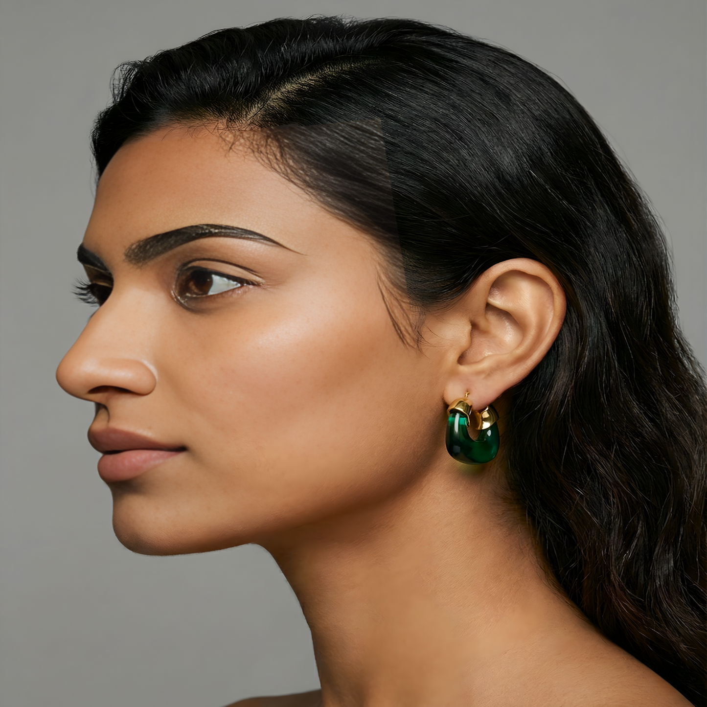 Green Sculptural Resin Hoop Earrings JLT13654