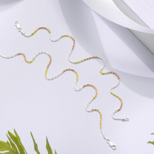 Triple-Tone Weave Chain 925 Sterling Silver Anklet