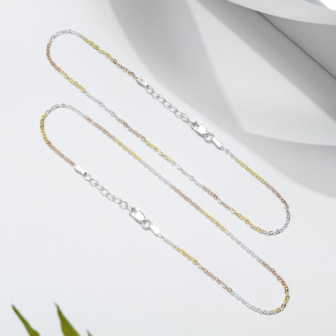 Two triple tone 925 Sterling Silver cable chain anklets for women. Trendy delicate jewellery – Zavya