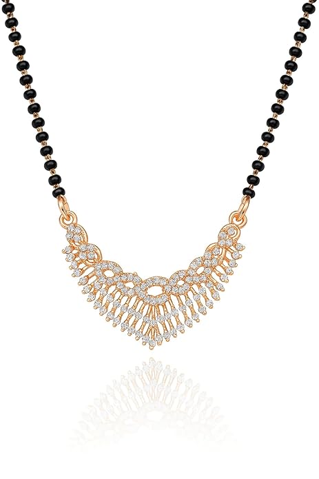 Rose Gold Plated Mangalsutra with Black Beads For Women