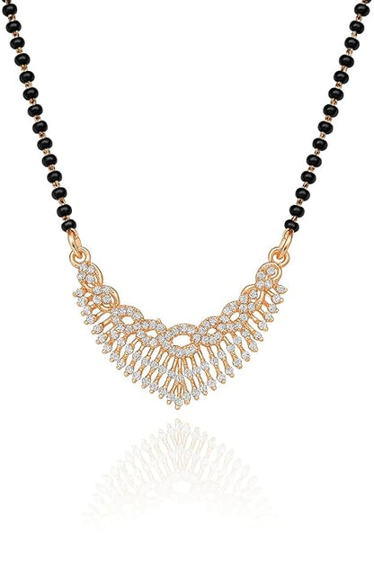 Rose Gold Plated Mangalsutra with Black Beads For Women