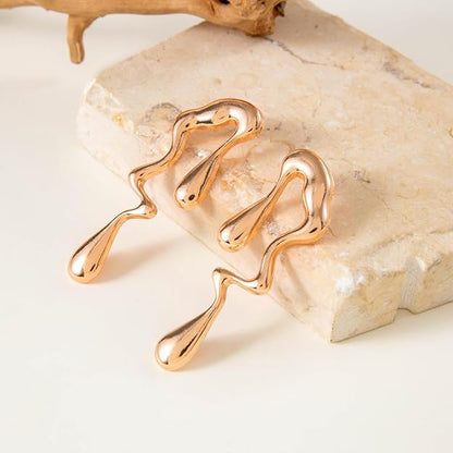 Abstract Drip Design Earrings in Gold Trendy and Modern Look