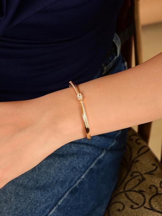 Rose Gold-Plated Kada with Centerpiece Stone Elegant Designer kada Bracelet for Women| Sleek Finish |Office Wear |  Minimalist Appeal