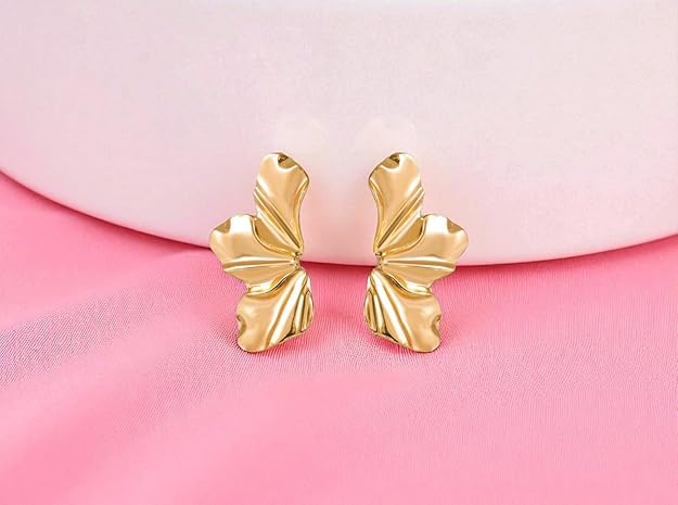 Gold Plated Leaf Pattern Earrings