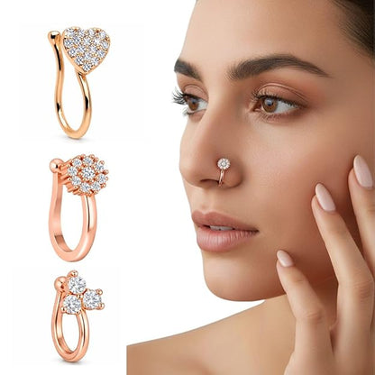 Rose Gold AD Triple Nose Pin Set