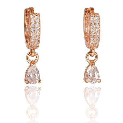 18k Rose Gold Plated Clip On Hoop Earrings, Latest Fancy Stylish Zircon Copper Bali Earrings for Women and Girls (Drop)