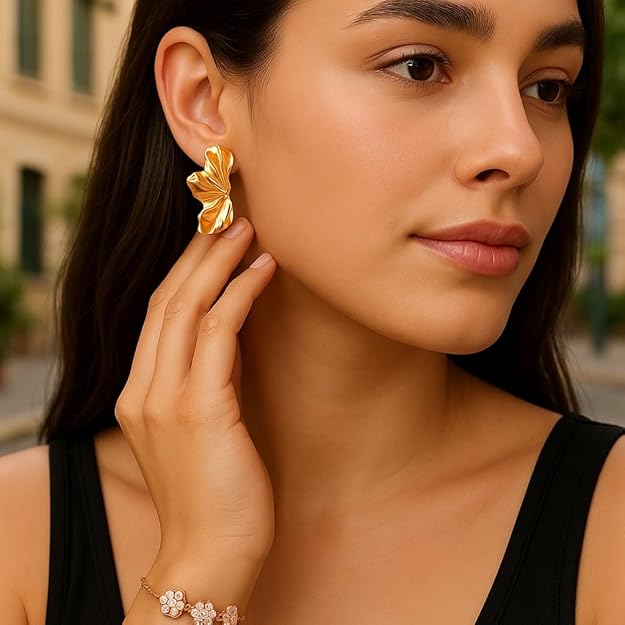 Gold Plated Leaf Pattern Earrings