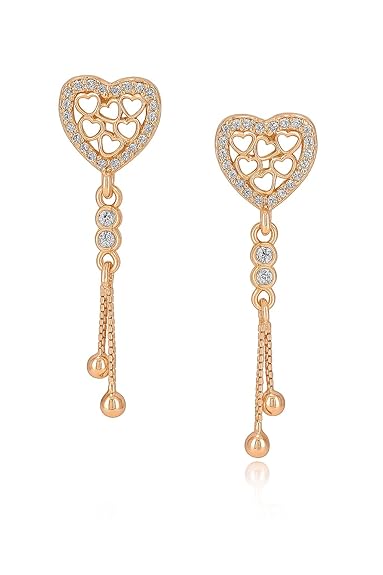 Rose Gold Plated Heart Design Dangling Earrings For Women And Girls