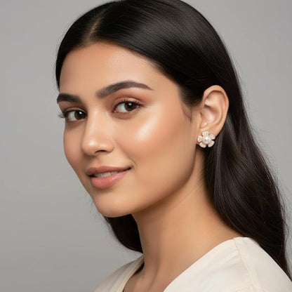 Pearl Pop Stud Earrings |Rose Gold Plated Floral Design Earrings