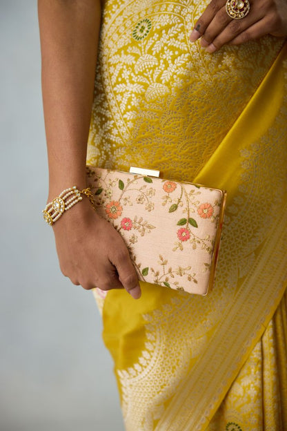 AMYRA - Floral Creeper Box Clutch - Peach
