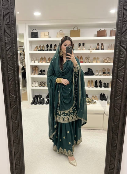 Trending Designer Kurti Sharara Dupatta Set for Eid