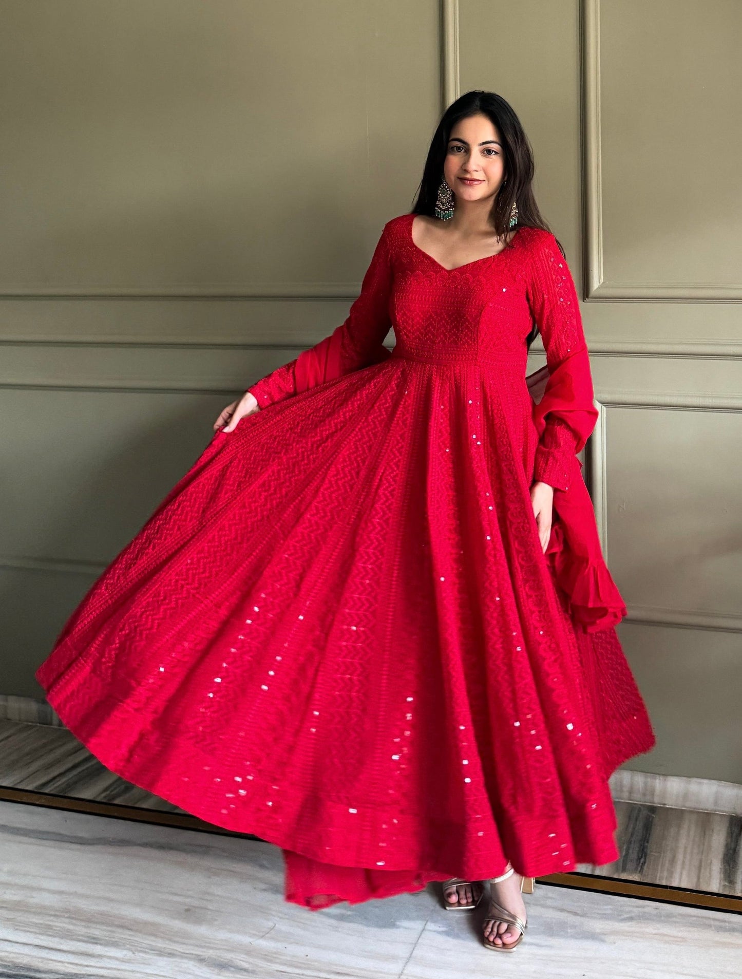 Ethenika Faux Georgette Anarkali Suit Set