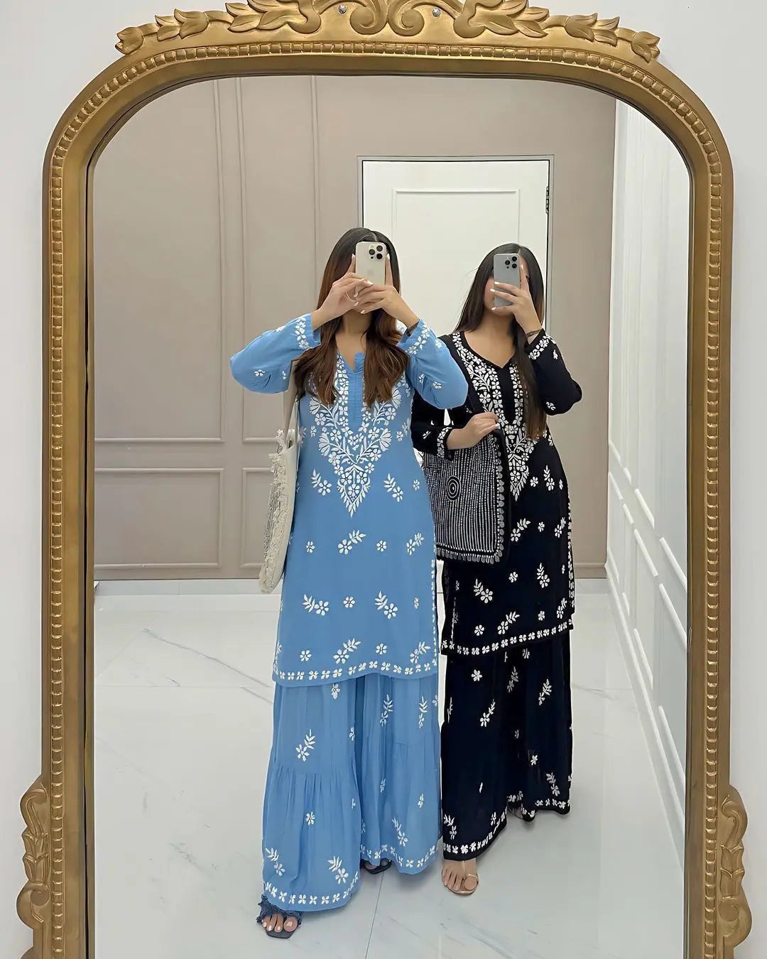 Rayon Cotton Chikankari Thread Embroidery work Kurti Sharara Set (Stitched) - Premium  from Ethenika.com - Just INR 1990! Shop now at Ethenika.com 