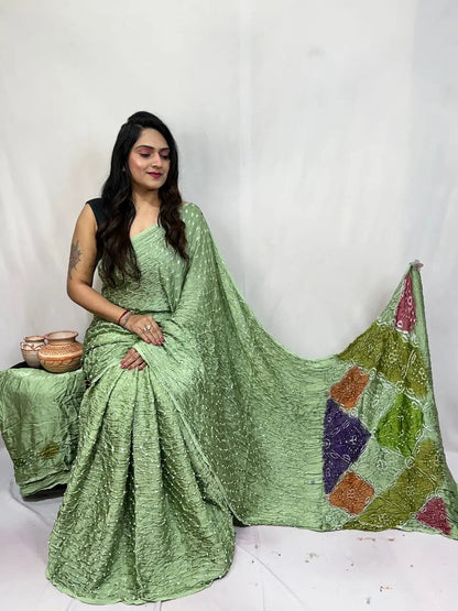 Pure Modal Silk Barik Bandhej Lagdi Pallu Bandhani Saree - Premium  from Ethenika.com  - Just INR 5990! Shop now at Ethenika.com 